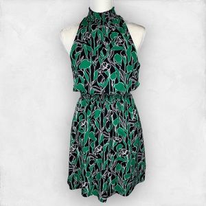A New Day floral sleeveless mini dress XS black green lilies high neck sundress
